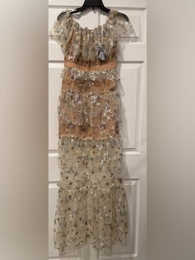 NWT Self-Portrait US 6 UK 10 Nude Embellished Star & Floral Chic Maxi Dress